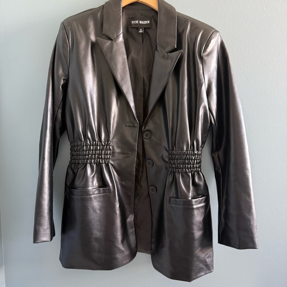 Steve Madden Frida Smocked Waist Faux Leather Jacket
